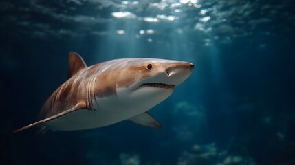 Obraz premium A majestic shark glides through sunlit ocean waters a serene predator in its natural habitat