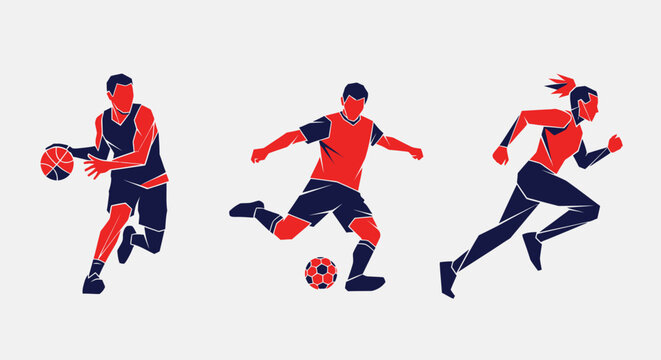 Soccer player action vector illustration showing dynamic football kick pose, modern sporty character design representing competition, teamwork, athletic performance and game strategy, vibrant flat sty