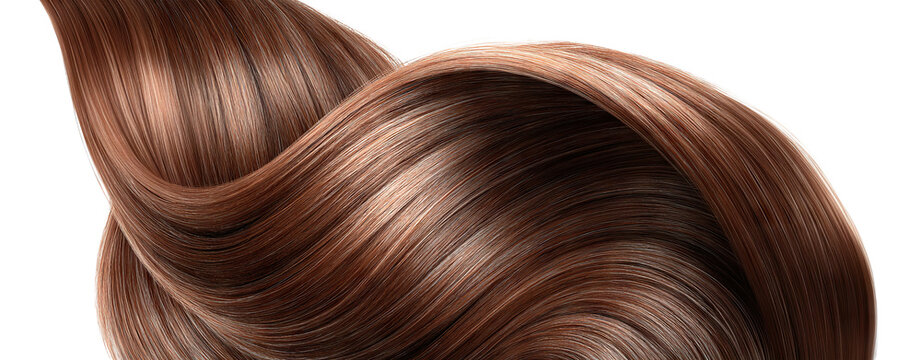 Healthy flowing brown hair isolated on transparent cutout background