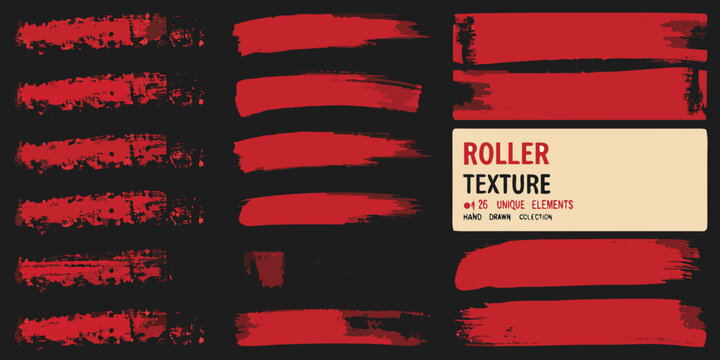 Abstract red brush strokes and paint roller texture design elements