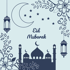 Islamic calligraphy mosque at night vector illustration