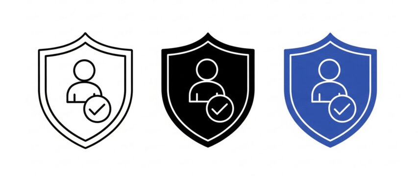 Shield icons with person and checkmark