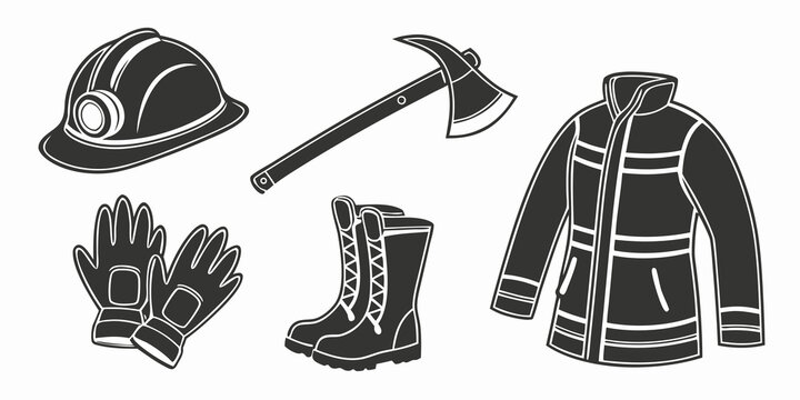 Assorted mining equipment and protective gear displayed together Vector