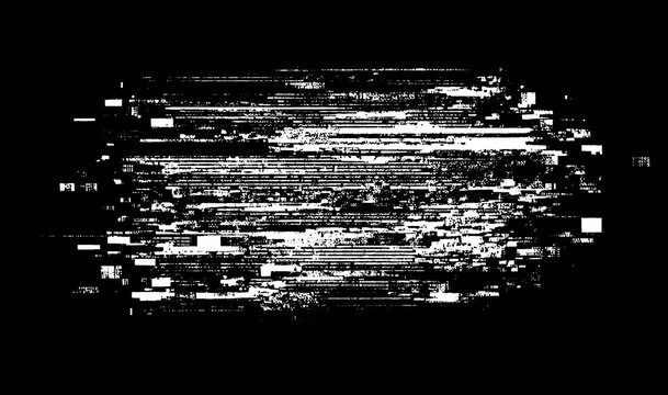 Intense horizontal glitch texture with dense white lines and digital static on a black background, perfect for representing electronic failure or corrupted media.