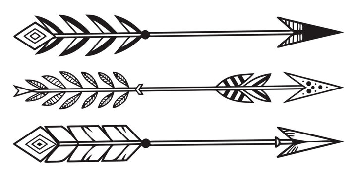 A set of three arrows with intricate feather fletching designs pointing to the right Vector