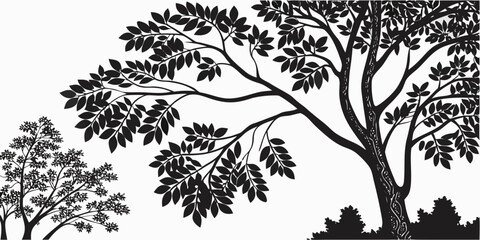 A majestic tree with sprawling branches and lush foliage in a serene landscape Vector © rabi