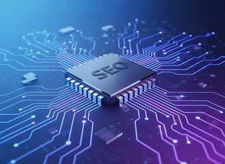 SEO Search Engine Optimization Techniques Illustrated on a Processor, Business and Technology Concept. search Engine Optimization / Digital Marketing