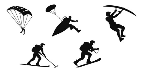 Silhouettes of people engaging in various extreme sports and activities. Vector © rabi