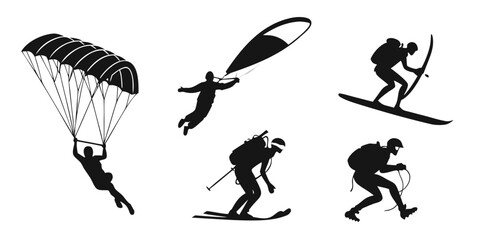 Silhouettes of people engaging in various extreme sports and activities Vector © rabi