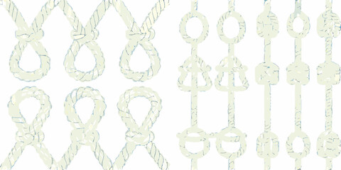 A collection of nautical rope knots illustrated in a vintage style © Partha