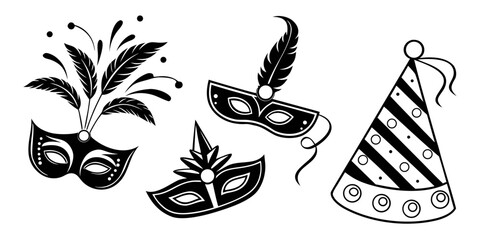 A delightful assortment of festive party accessories including masks and a hat Vector © rabi