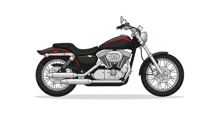 Fototapeta premium Black and Red Motorcycle Side View.