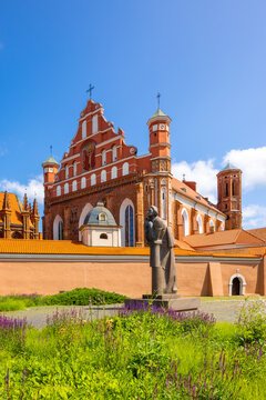 A Statue of the Polish Poet Adam Mickiewicz in front of St. Anne's Church and the Church of St. Francis and St. Bernard, Vilnius, Lithuania