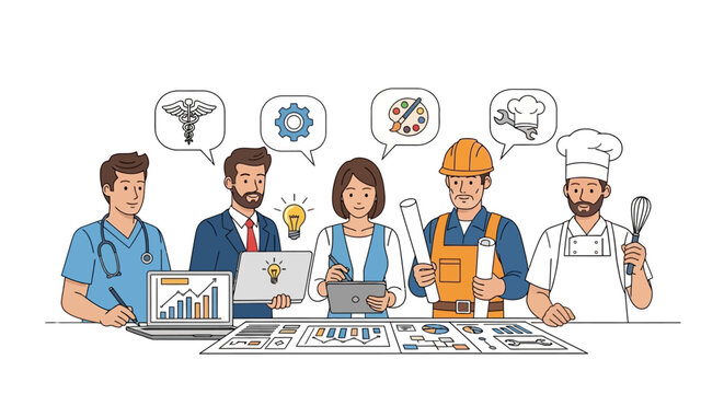 Professionals from different fields collaborating on project with innovative ideas