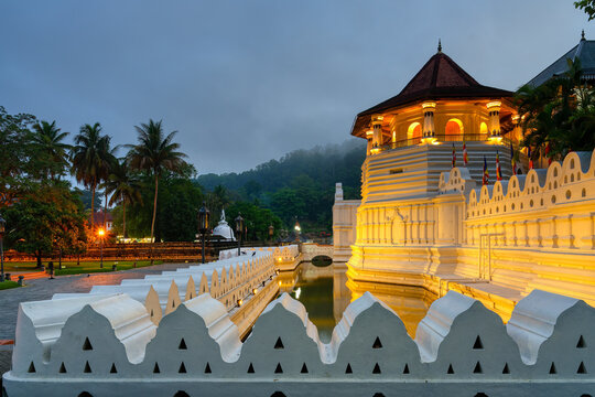 Temple of the sacred Tooth Relic or Sri Dalada Maligawa, Octagonal tower at sunrise, Kandy, Sri Lanka