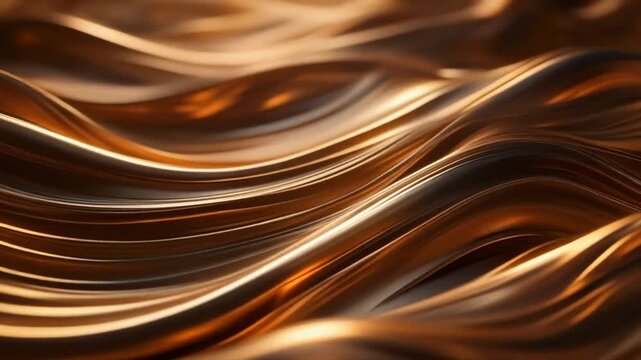 Smooth flowing abstract metallic copper wave of glowing light reflection. flowing soft glow and elegant movement evoking calm energy