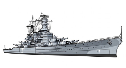 Battleship Illustration Side View Detailed. © king