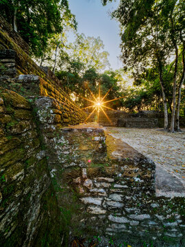Plaza A at sunset, Cahal Pech Archaeological Reserve, San Ignacio, Cayo District, Belize