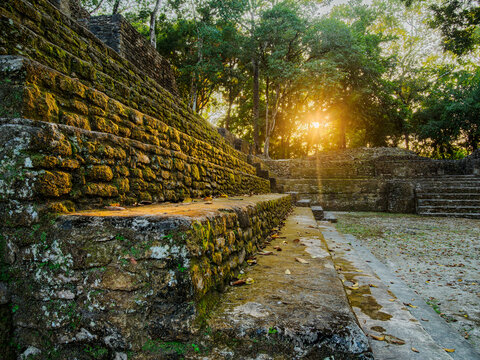 Plaza A at sunset, Cahal Pech Archaeological Reserve, San Ignacio, Cayo District, Belize
