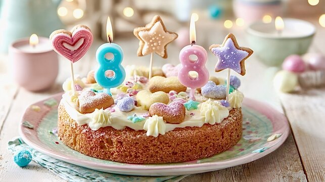 Birthday cake celebrating 88th anniversary with number candles