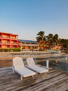 Waterfront at sunrise, San Pedro Town, Ambergris Caye, Belize District, Belize