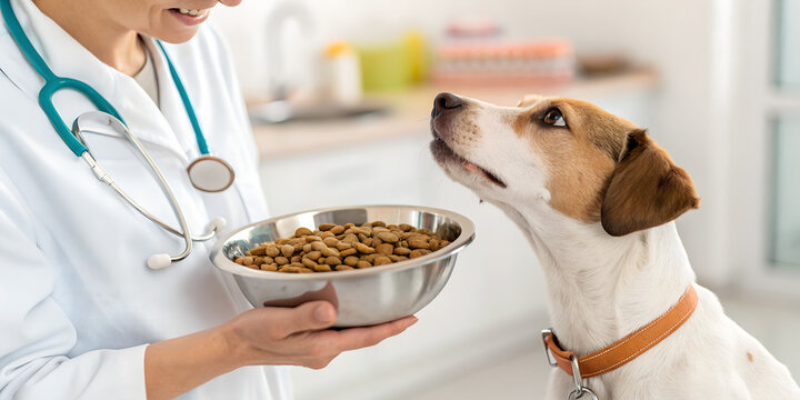Veterinary Portion Control Dog Nutrition Concept With Measuring Scoop