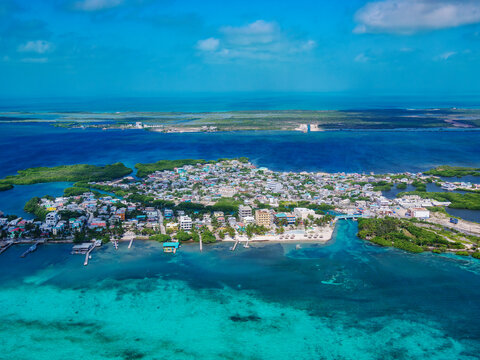 San Pedro Town, Ambergris Caye, aerial view, Belize District, Belize
