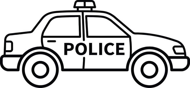 Police Car Outline Vector Icon &ndash; Black and White Law Enforcement Vehicle Illustration