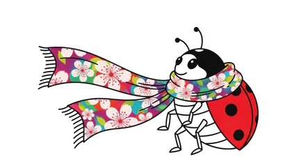Playful Ladybug with Colorful Floral Scarf