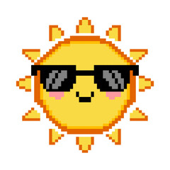 Obraz premium Cool Sun Character Wearing Sunglasses Pixel Art