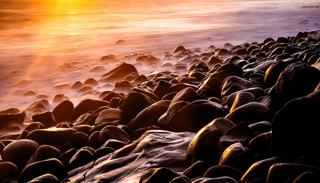 Dramatic coastline with rocks during sunset in Madeira, Spain