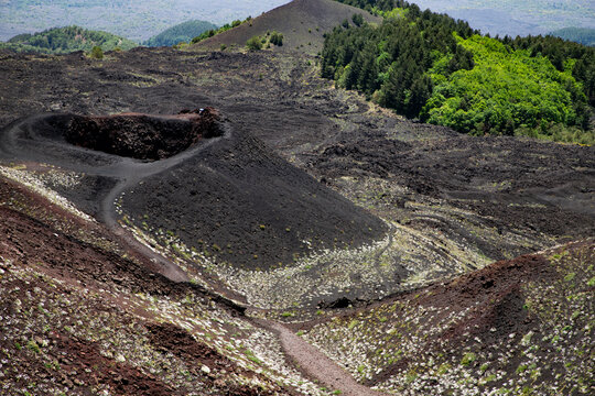 Landscape of Etna volcano, Sicily, Italy. Deserted martian-like surface. Beautiful Travel photography