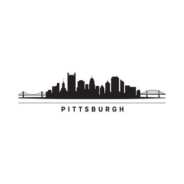 A striking black silhouette of the pittsburgh skyline with the city s name