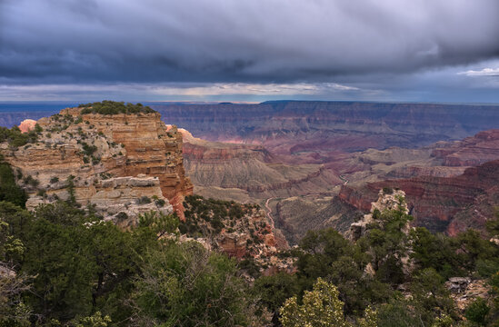 Storm rolling over Grand Canyon viewed from the Walhalla Overlook on North Rim Arizona