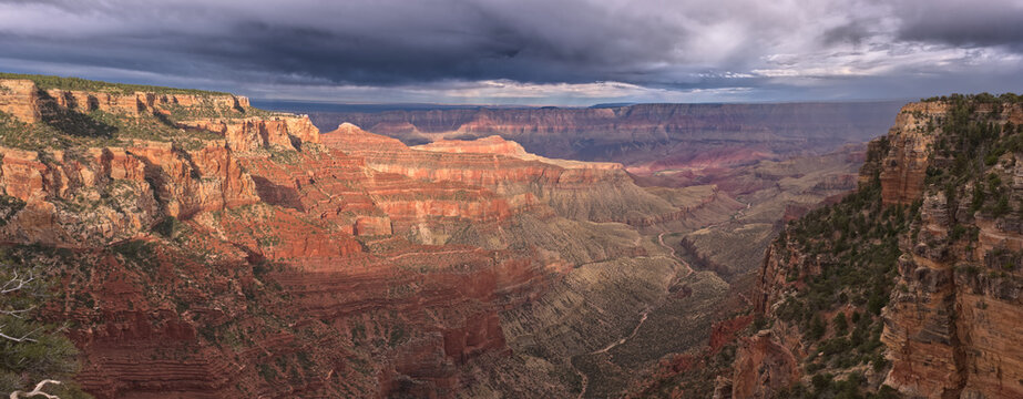 Storm rolling over Grand Canyon viewed from the Walhalla Overlook on North Rim Arizona