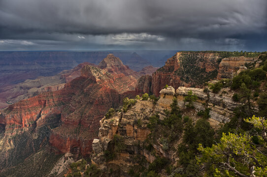 Storm rolling over Grand Canyon viewed from North Rim Arizona