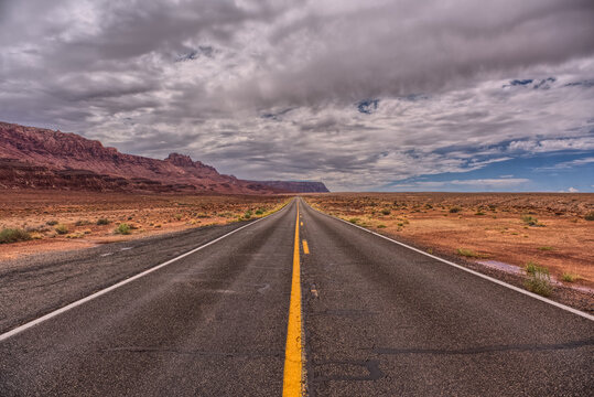 View of Echo Cliffs near Marble Canyon Arizona from US89A on a mostly cloudy day, Arizona, USA