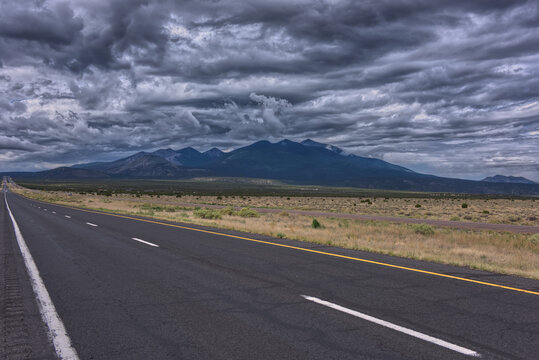 Storm clouds rolling in over Humphrey's Peak near Flagstaff Arizona in the Coconino National Forest. Viewed from US89.