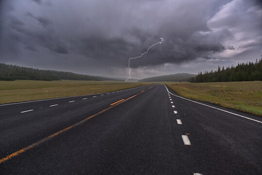 Lightning storm over Pleasant Valley in Kaibab National Forest Arizona, north of Grand Canyon North Rim