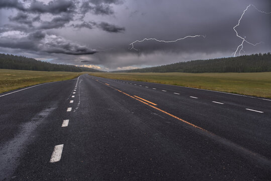 Lightning storm over Pleasant Valley in Kaibab National Forest Arizona, north of Grand Canyon North Rim