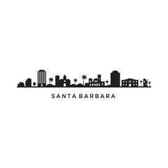 Naklejka premium A stark black silhouette of the santa barbara skyline against a white background