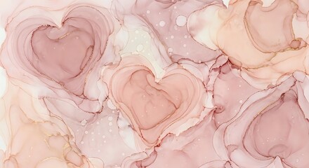 Fototapeta premium Romantic pink watercolor hearts pattern with soft flowing brushstrokes and delicate textures for Valentine's Day designs and love-themed projects.