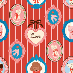 seamless pattern with Vintage Animal Portrait Frames 