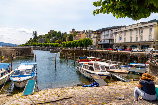 Small boats moored. Stresa, Lake Maggiore, Verbano Cusio Ossola discrict, Piedmont, Italy, Europe
