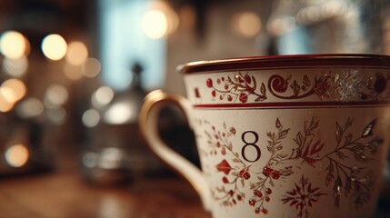 A close-up of a festive measuring cup with a holiday marking,