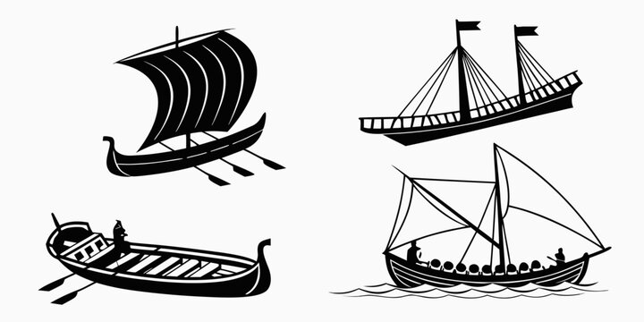Ancient and medieval ships and boats from different cultures and regions Vector
