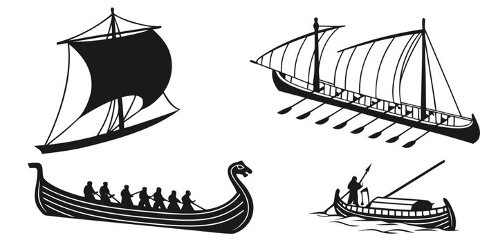 Ancient ships and boats: a historical journey through maritime vessels Vector