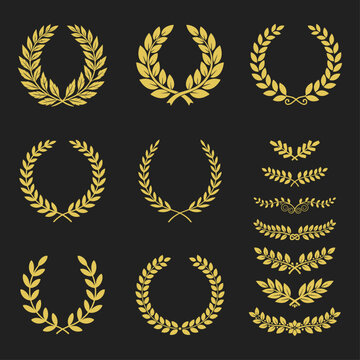 Luxury Golden Laurel Wreath Badges and Logo Elements