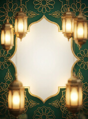 Elegant green and gold Islamic background with copy space