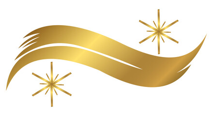 Fototapeta premium Golden wavy ribbon vector illustration with sparkling stars and elegant curved shapes